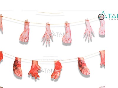 Dây treo Halloween tay chân máu bằng giấy dài 2m HLW-DT-05